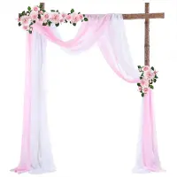 Happiq Tule Achtergrondgordijn 2 Stuks - Voor Bruiloft, Feest & Buiten - Witte & Roze Chiffon Decoratie met Elastiek - 70x550 cm - Wit and Roze