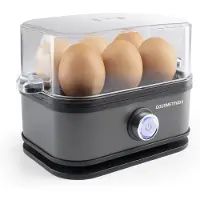 DS Produkte eierkoker voor 6 eieren | Eierkoker met eierprikker in maatbeker | Eierkoker met 3 hardheidsgraden – voor elk ei de juiste | Design eierkoker antraciet, vaatwasmachinebestendige onderdelen