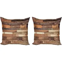 Abakuhaus Houten Kussenhoezen Set (2 stuks), Bruin Rustiek Vloerzicht, 50 cm, Bruin