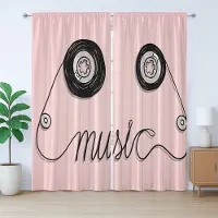 Abakuhaus Roze Rustiek Gordijn, Muziekcassette Kunst, Geplooid Gordijn voor de Slaapkamer met Lussen en Haken, 280 x 260 cm, Roze Zwart