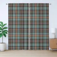 Abakuhaus Rustiek tartan gordijn, traditioneel Schots ruitpatroon, met lussen en haken voor de woonkamer, 280 x 225 cm, Redwood Cadet Blue