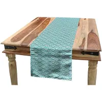 Abakuhaus Tafelloper – abstract 40x180 cm – Polyester, wasbaar op 40°C, turkoois/wit