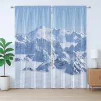 Abakuhaus Rustiek wintergordijn, Alpine White Wilderness, slaapkamergordijn met plooien, lussen en haken, 280 x 245 cm, witblauw