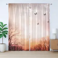 Abakuhaus Fantasy Rustiek Gordijn, Vlinders, Bomen, Lucht, Slaapkamergordijn met lussen en haken, 280 x 225 cm, Babyroze Oranje