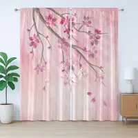 Abakuhaus Roze Rustiek Gordijn, Boomtak met Bloemen, Universele Gordijnen met Bandjes, Lussen en Haken voor de Woonkamer, 280 x 175 cm, Roze Fuchsia