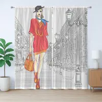 Abakuhaus Rustiek Modegordijn, Moderne Urban Street Fashion, met Bandjes, Lussen en Haken voor de Woonkamer, 280 x 225 cm, Grijs Rood Oranje