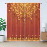 Abakuhaus Rustiek bladgordijn, traditioneel sari-motief, slaapkamergordijn met lussen en haken, 280 x 260 cm, goudsbloemoranje