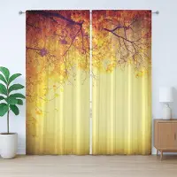 Abakuhaus Rustiek Gordijn, Retro Herfstuitzicht, Slaapkamergordijn met Plooiing, Lusjes en Haken, 280 x 225 cm, Oranjegeel