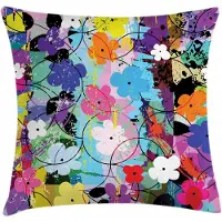 Abakuhaus kussenhoes – veelkleurige bloemenprint – magenta aqua 60x60 cm