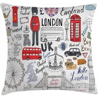 Abakuhaus Gekritzel kussenhoes – Londen dubbeldekkerbus – 50x50 cm – Multicolor, Beidzijdig bedrukt, Rits