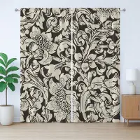 Abakuhaus Rustiek bloemengordijn, vintage bloemengordijn voor de slaapkamer, geplooid gordijn met lussen en haken, 280 x 225 cm, antracietgrijs