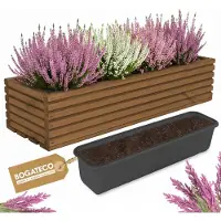 BOGATECO Houten bloembak | Plantenbak | Bloempot 64 x 20 x 14,5 cm | Kruidenpot | Bloempot met kunststof inzetstuk | Waterdicht | Donkerbruin