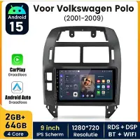 Hexinex Quad-Core autoradio Geschikt voor VW Polo 2001-2009 - Draadloos CarPlay, Android Auto, multimediaspeler, 2GB+64GB