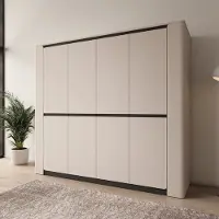 Meubella - Vexon - Kledingkast 4 deuren - Beige/Zwart - 240x63x214 cm