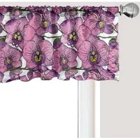 Abakuhaus Aquarel Bloemen Raamvalletje, Gordijnvalletje voor Keuken en Slaapkamer met Tunnelzoom, 137 cm x 45 cm, Roze Violet en Geel