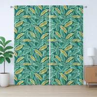Abakuhaus Rustiek bladgordijn, abstract botanisch thema, slaapkamergordijn met lussen en haken, 280 x 225 cm, turquoise kaki