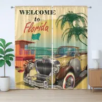 Abakuhaus Florida Rustiek Gordijn, Afbeelding Oude Strandauto, met Bandjes, Lussen en Haken voor de Woonkamer, 280 x 175 cm, Multicolor