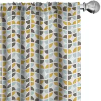 Abakuhaus Abstracte Gordijnen – Retro Mid-Century – 2x75x175 cm – Microfiber Geel Licht zeeschuimkleur Wit