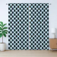 Abakuhaus Geometrisch rustiek gordijn, surrealistisch bladpatroon, slaapkamergordijn met plooien, lussen en haken, 280 x 245 cm, blauwgrijszwart