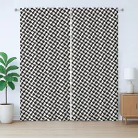 Abakuhaus Rustiek gordijn met pied-de-poulepatroon, klassiek en eenvoudig ornament, met lussen en haken , 280 x 245 cm, antracietgrijs en wit