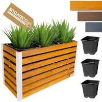 BOGATECO Houten Bloembak | Plantenbak | Bloempot 57x100x36 cm | Kruidenpot voor Thuis Tuin Balkon Terras | Pot met Kunststof Inzetstuk | Geïmpregneerd | Lichtbruin