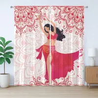 Abakuhaus Oosterse rustieke gordijn, buikdanseres, met lussen en haken voor de woonkamer, 280 x 175 cm, roze
