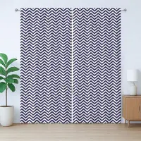Abakuhaus Marineblauwe rustieke gordijnen, chevronpatroon in marineblauw, met lussen en haken voor de woonkamer, 280 x 175 cm, marineblauw wit