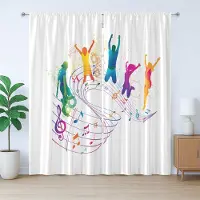 Abakuhaus Rustiek gordijn voor jongeren, dansende mensen op muziek, geplooid gordijn voor de slaapkamer met lussen en haken, 280 x 245 cm, meerkleurig