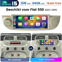 Hexinex Quad-Core autoradio Geschikt voor Fiat 500 (2007-2015) - Draadloos CarPlay, Android Auto, Ondersteunt DAB+, multimediaspeler, 2GB+64GB, Wit