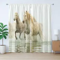 Abakuhaus Witte rustieke gordijnen, Camargue-paarden in het water, universele gordijnen met lussen en haken voor de woonkamer, 280 x 225 cm, beige wit