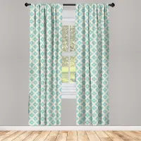 Abakuhaus Turkoois-Beige gordijnen – geometrisch retro – 2x75x245 cm – microvezel