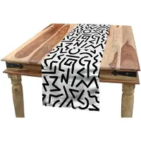 Abakuhaus Geometrische tafel-loper – vintage lijnen & cirkels – 40×180 cm – wit/zwart