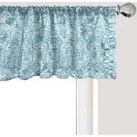 Abakuhaus Raamvalletje met mensenmotief, gordijnvalletje voor keuken en slaapkamer met tunnelzoom, 137 cm x 45 cm, licht turkoois zeeblauw