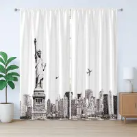 Abakuhaus Urban Rustic Gordijn, Stadsgezicht van New York, met Bandjes, Lussen en Haken voor de Woonkamer, 280 x 245 cm, Wit en Grijs