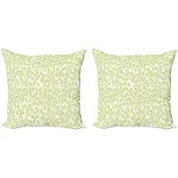 Abakuhaus Blad Kussenhoes – 2x40x40 cm – Dubbelzijdig bedrukt – Mikrofaser – Ecru/Groen
