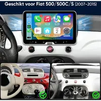 Hexinex 10,1- inche Quad-Core autoradio Geschikt voor Fiat 500 (2007-2015) - Draadloos CarPlay, Android Auto, multimediaspeler, 2GB+64GB, Black
