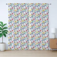 Abakuhaus Cactus Rustiek Gordijn, Vintage Latijns-Amerikaans, met Bandjes, Lussen en Haken voor de Woonkamer, 280 x 260 cm, Lichtblauw Geel