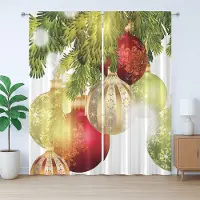 Abakuhaus Rustiek kerstgordijn met glittermotieven, met lussen en haken voor de woonkamer, 280 x 175 cm, lichtgroenrood