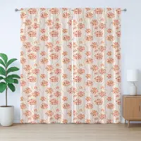 Abakuhaus Rustiek herfstgordijn, abstract bloemenpatroon in pasteltinten, met lussen en haken voor de woonkamer, 280 x 260 cm, oranje wit