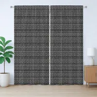 Abakuhaus Rustiek Mudcloth Gordijn, Hoekgordijn, Slaapkamergordijn met Plissébanden, Lussen en Haken, 280 x 175 cm, Zwart en Wit