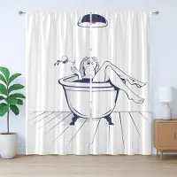 Abakuhaus Rustiek gordijn in wijnkleur, afbeelding van een jonge vrouw in een badkuip, met lussen en haken , 280 x 225 cm, donkerblauw, wit en rood