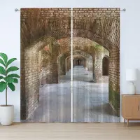 Abakuhaus Urban Rustic Gordijn, Bakstenen Bogen Droge Tortugas, Geplooid Gordijn voor de Slaapkamer met Lussen en Haken, 280 x 225 cm, Bruin