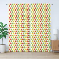 Abakuhaus Kleurrijk rustiek gordijn, appels en bladeren zomer, slaapkamergordijn met lussen en haken, 280 x 245 cm, mosterd, donkerroze en groen