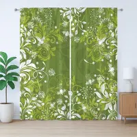 Abakuhaus Groen Rustiek Gordijn, Abstract Bloemenpatroon, met Bandjes, Lusjes en Haken voor de Woonkamer, 280 x 225 cm, Appelgroen Varengroen