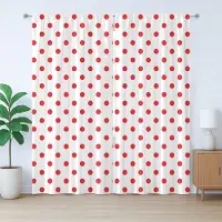 Abakuhaus rode rustieke gordijnen, landelijke picknick stippen, met lussen en haken voor de woonkamer, 280 x 245 cm, wit en vermiljoen