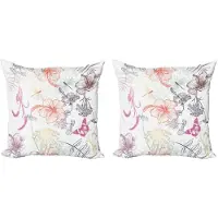 Abakuhaus Libelle kussenhoesenset (2 stuks), versierd met hibiscusmotief, dubbelzijdig digitaal bedrukt patroon met rits, 40 cm, meerkleurig
