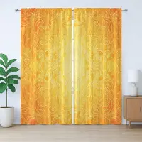 Abakuhaus Oranje Rustiek Gordijn, Antieke Bloemenversiering, Geplooid Gordijn voor de Slaapkamer met Lussen en Haken, 280 x 225 cm, Goudsbloem