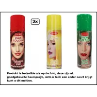 Goodmark 3x Haarverf/haarspray rood geel groen 124 ml - Intense red/ sunny yellow / apple green - Word bezorgd in doos ivm beschadiging - Festival thema feest carnaval haar kleurspray party