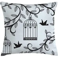 Abakuhaus Kussenhoes Vogelboom – Tweezijdig bedrukt 50x50 cm – Blauw/ Zwart