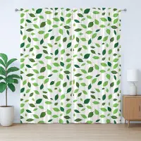 Abakuhaus Natuurlijk rustiek gordijn, botanisch bladmotief, slaapkamergordijn met plooien, lussen en haken, 280 x 225 cm, smaragdgroen wit